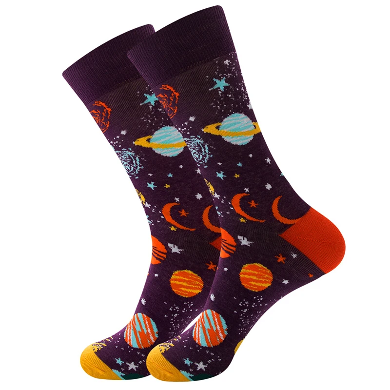 

6 Pairs Lot Colorful Men's Socks Harajuku Happy Funny Starry Sky Astronaut Cotton Novelty Skateboard Art Sock Christmas Gift