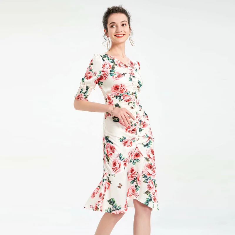 

Designer High Quality 2021 Summer New Women's Fashion Party Casual Sexy Beach Vintage Elegant Chic Diamonds Print Mermaid Dress