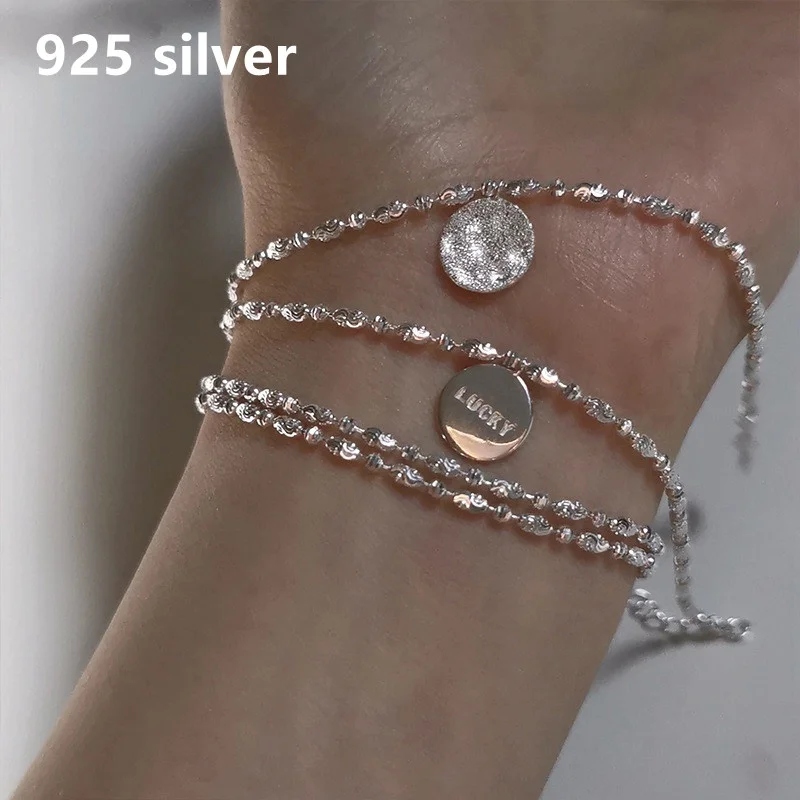 

New Sparkling Lucky Round Brand Flashing Sand Jewelry Simple Personality 925 Sterling Silver Bracelet Small Fresh and Sweet