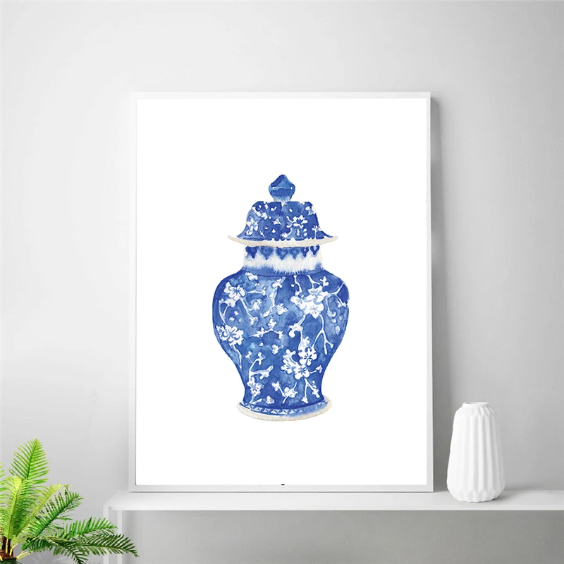 Акварельные вазы в китайском стиле принты мин фарфор синий и белый китайское