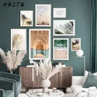 Тропический пляж Закат пейзаж настенный принт картина пальмовый лист холст постер тадж махал храм путешествия Картина Декор для дома комнаты