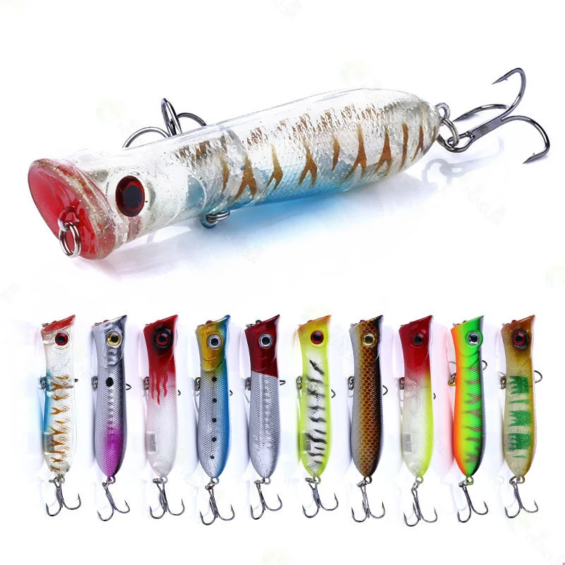 

PO032 Popper Fishing Luya Lures 8CM 11G Topwater Fishhook Seawater Simulation Baits Floating 3D Fish Artificia Spinning Tackle