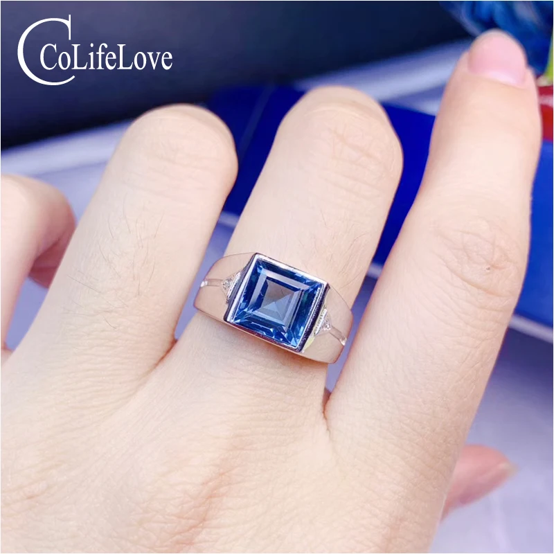 Кольцо мужское из серебра 925 пробы с натуральным топазом 8 мм|Кольца| |