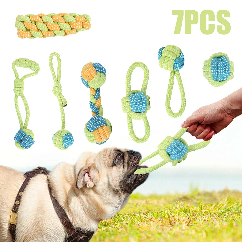 

7 Pcs Dog Chew Toy For Large Small Dogs Toothbrush Interactive Dog Braided Bone Rope For Dogs Durable Chew Toy Accessories Set