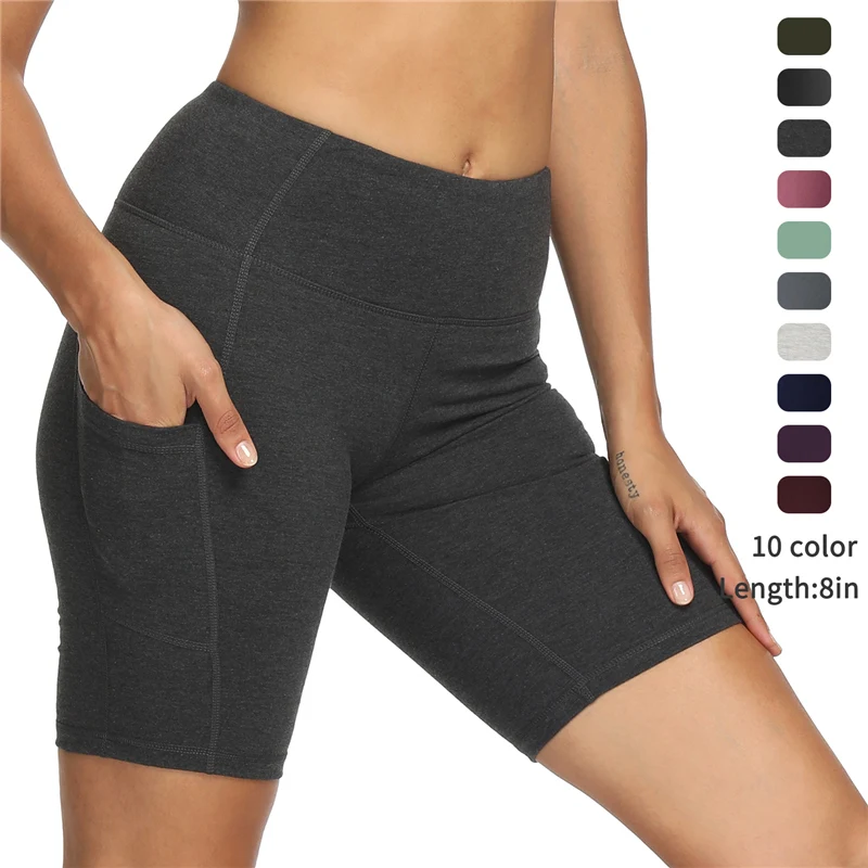 

High Waist Yoga Shorts for Women with 2 Side Pockets Tummy Control Running Home Workout Shorts Women Biker Shorts Fitness Shorts