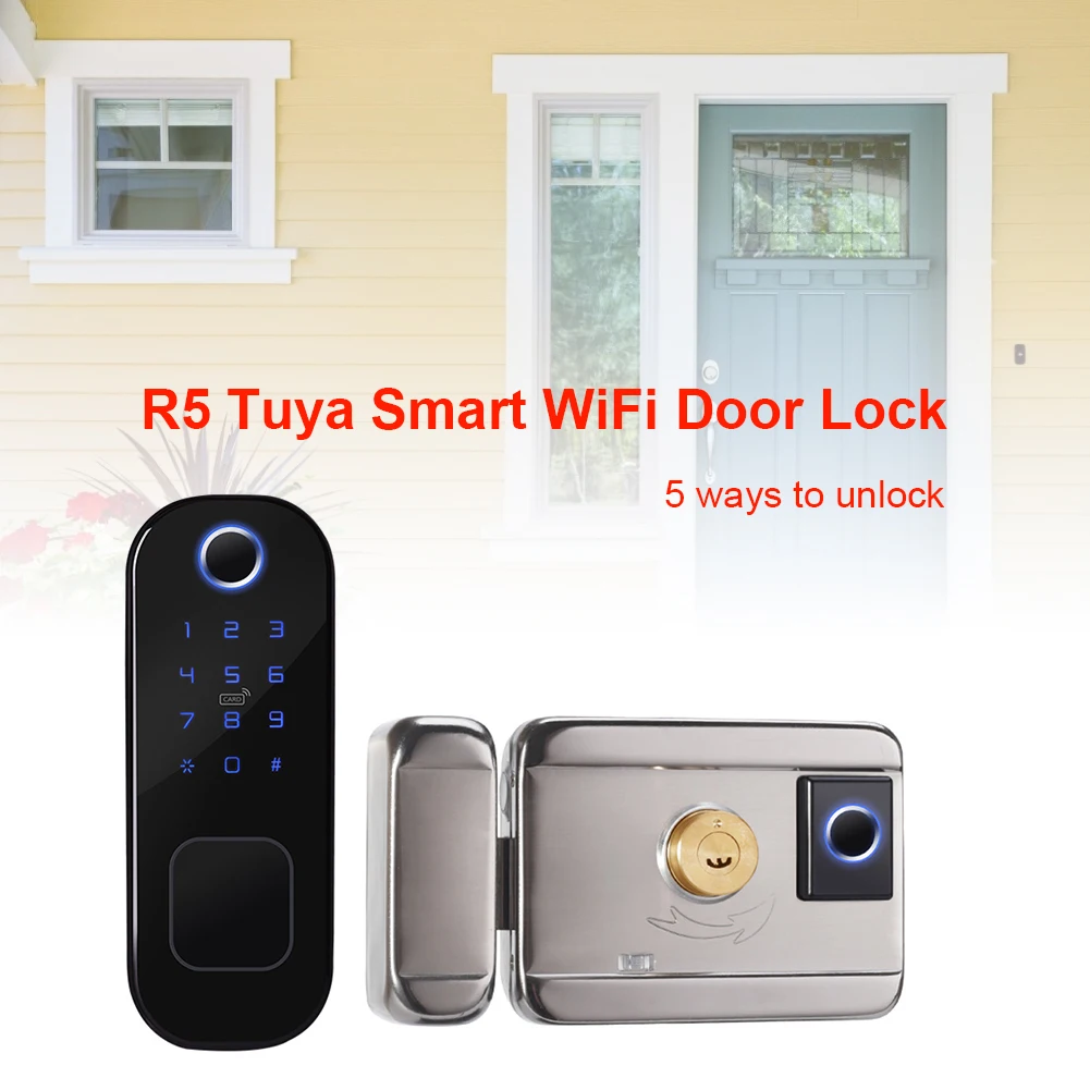R5 Tuya Smart Wifi Unlocking Lock Biometric Fingerprint Security Intelligent APP Remote Password RFID Card Door | Безопасность и