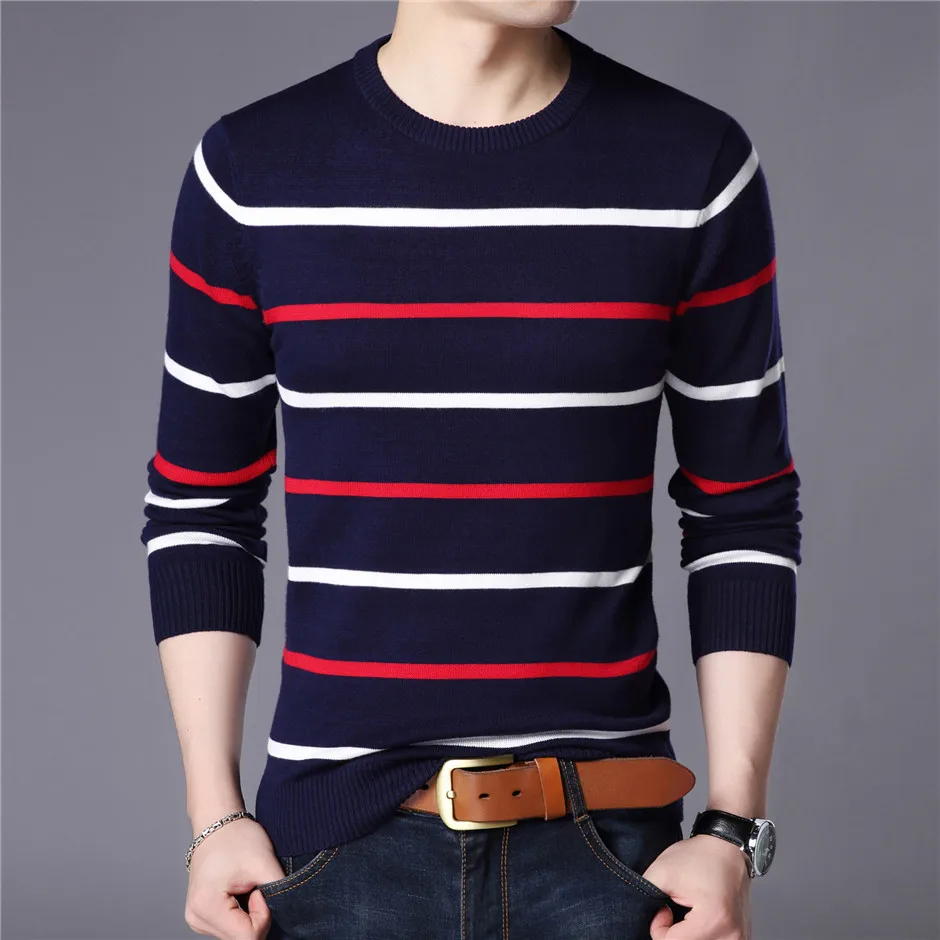 

New 2021 Brand Sweater Men Fashion Casual Striped O-Neck Pull Homme Spring Autumn Cotton Knitwear Pullover Clothing Jersey