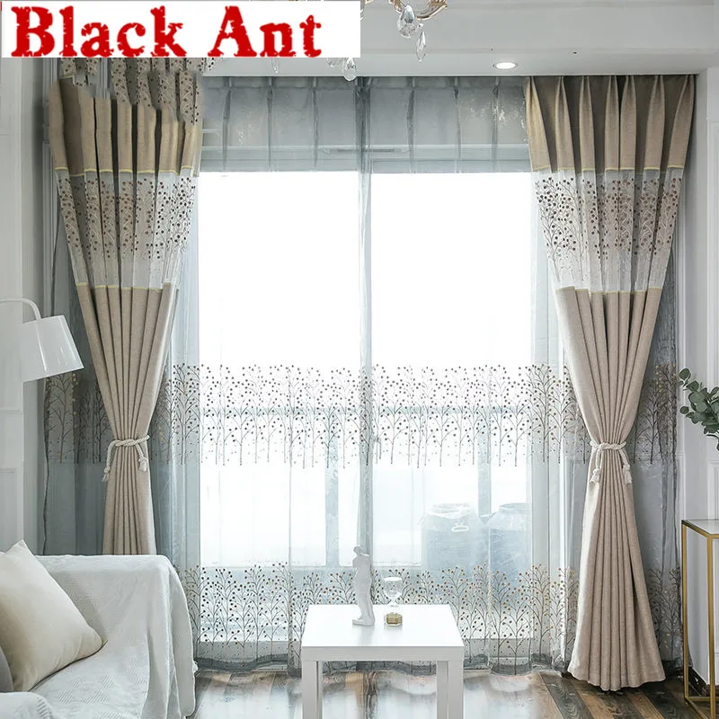 Шить занавески с рисунком деревьев бежевого цвета для Гостиная класса люкс