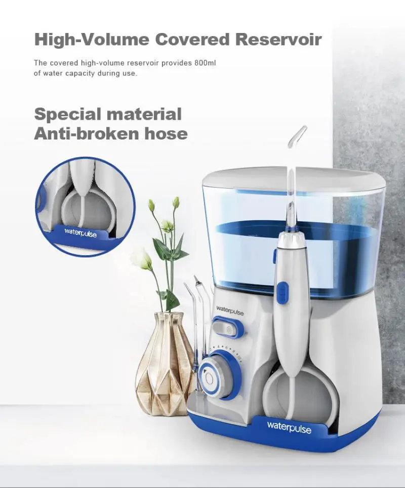 

Электрический очиститель зубной нити Waterpulse V300G, 800 мл, гигиена полости рта, отбеливание зубов