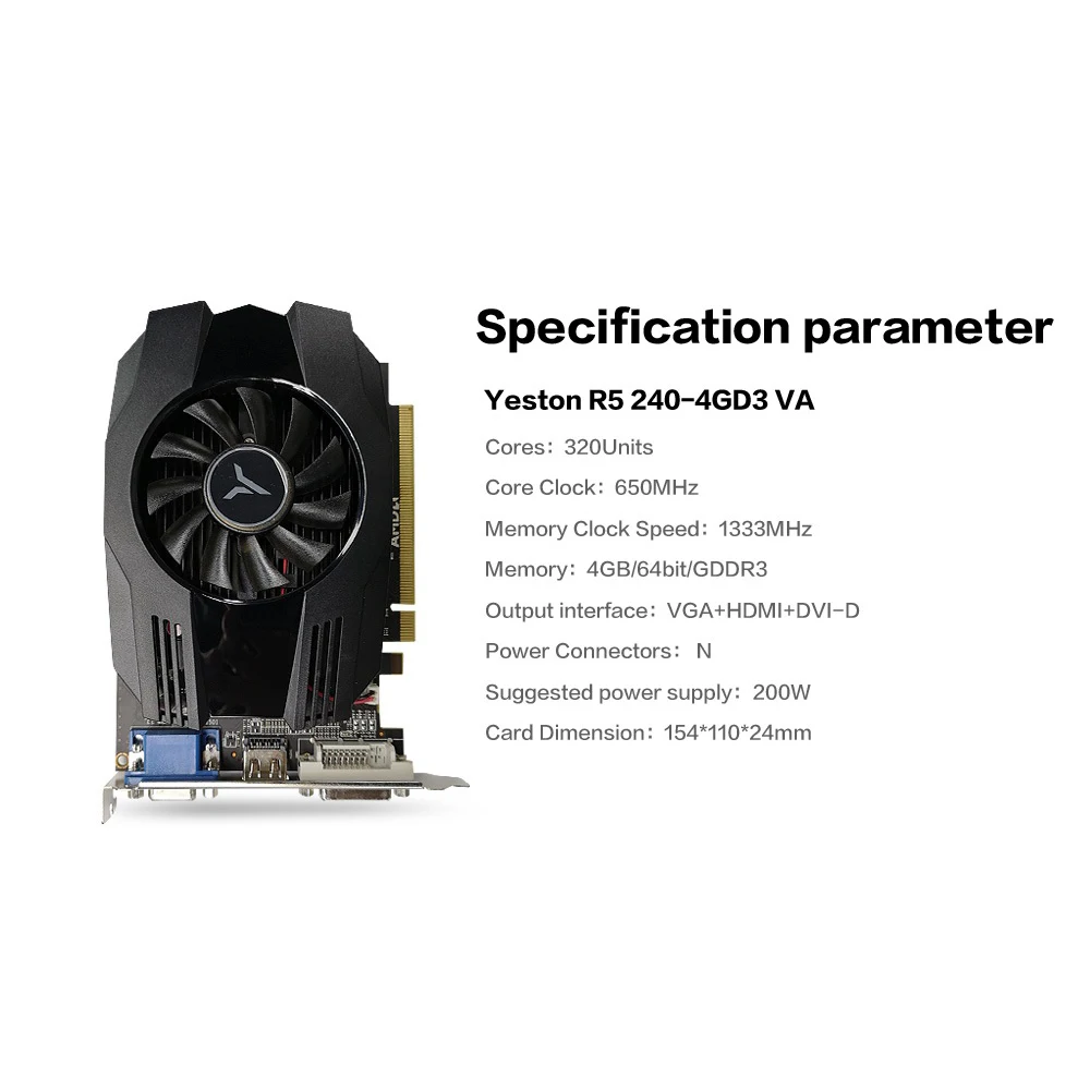 Видеокарта Yeston R5 240 4GD3 VA видеокарта DirectX 11 4 ГБ/64 бит 1333 МГц графический процессор с