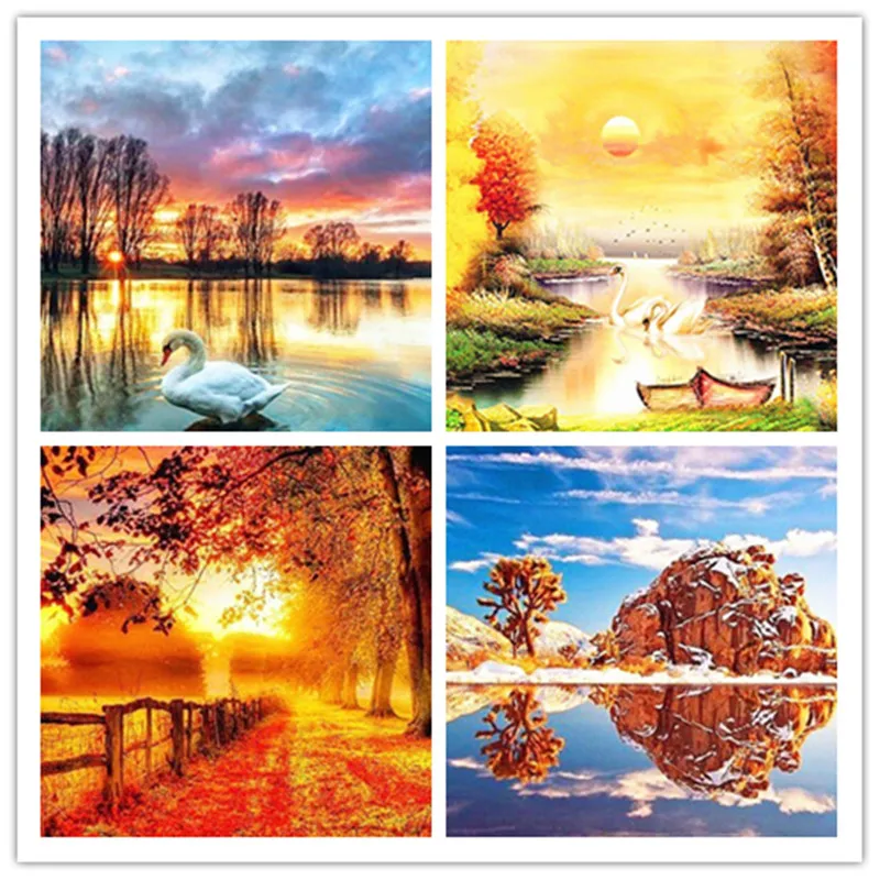 Бурение алмазной живописи четыре пор года пейзажи Бриллиантовая вышивка с