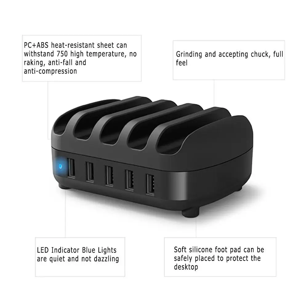 

ORICO DUK-5P USB Charger 5 Ports 5V 2.4A 40W Charging Station Phone Holder for iPhone Samsung
