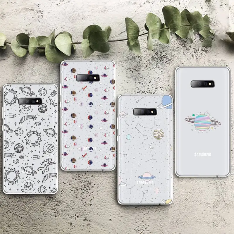 

Space Planet Stars Moon Spaceship Phone Case Transparent for samsung A 21s 50 71 S 8 9 20 20fe note 10 20 ultra plus