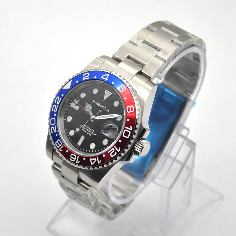 Мужские часы MANBUSHIJIE 40 мм красные GMT синие и автоматические механические