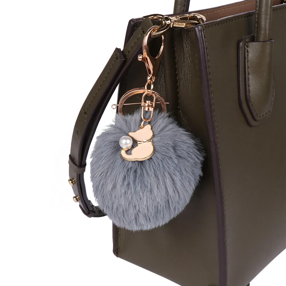 1 шт. милый розовый Кот пушистый меховой шарик помпон брелок для ключей Женская