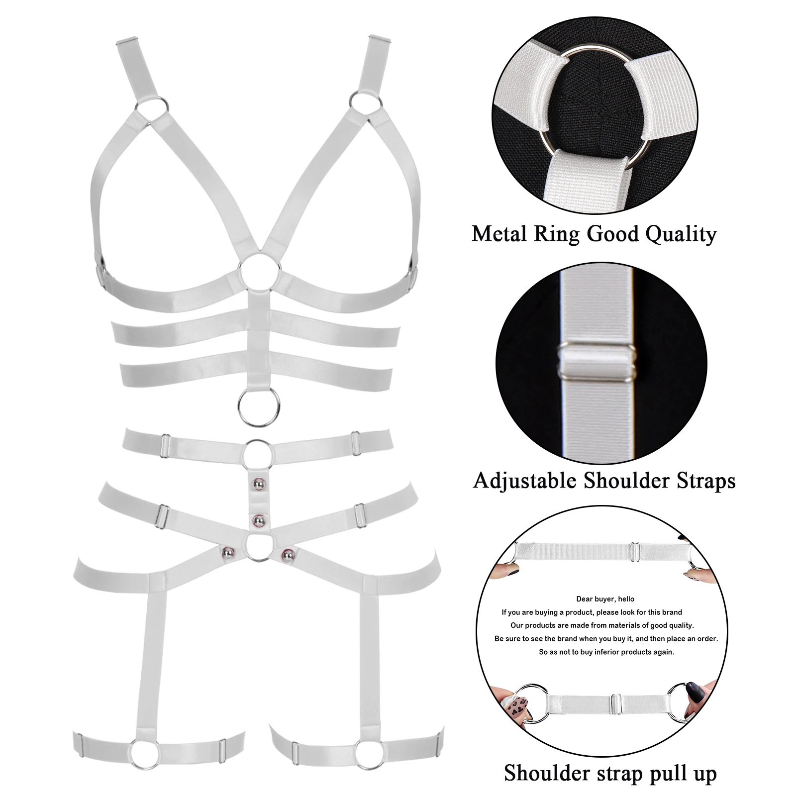 

Temptation White Hollow Bra Set Full Boby Harness Woman Adjustable Waist Leg Suspender Size Festival Rave Sexy Underwear Garter