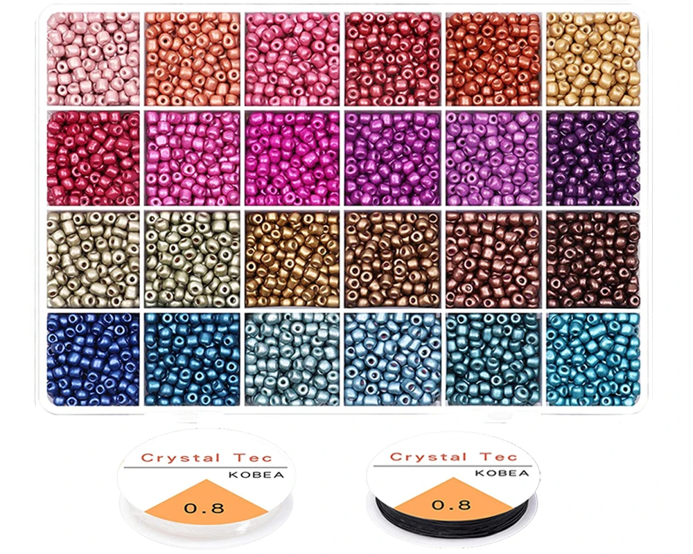 

24 Colors Glass Seed Beads Kit,Small Spacer Charms Loose Pony Bead with Elastic String for DIY Bracelet Jewelry Making Supplies