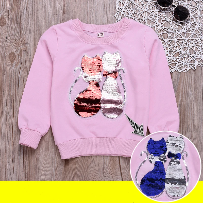 Color b02 Модная футболка для девочек; осенние толстовки с длинными рукавами с блестками для подростков; Детские хлопковые топы с сердечками; детская спортивная одежда с блестками - Цвет: Color b02
