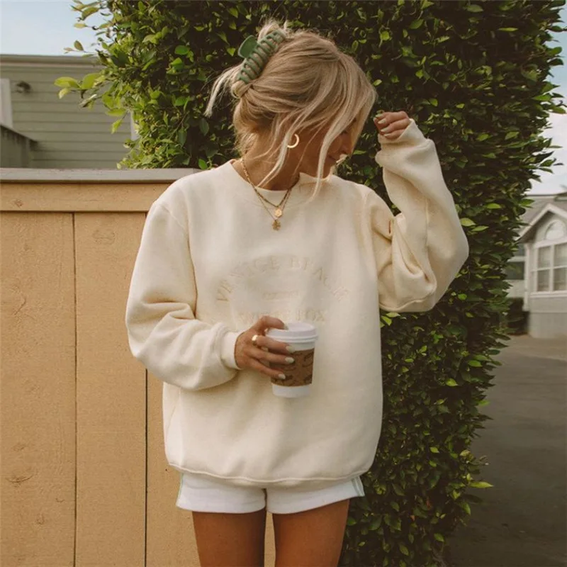 

Осенне-зимние женские толстовки Harajuku свободный уличный топ с круглым вырезом пуловер с капюшоном теплые женские свитшоты женская мода