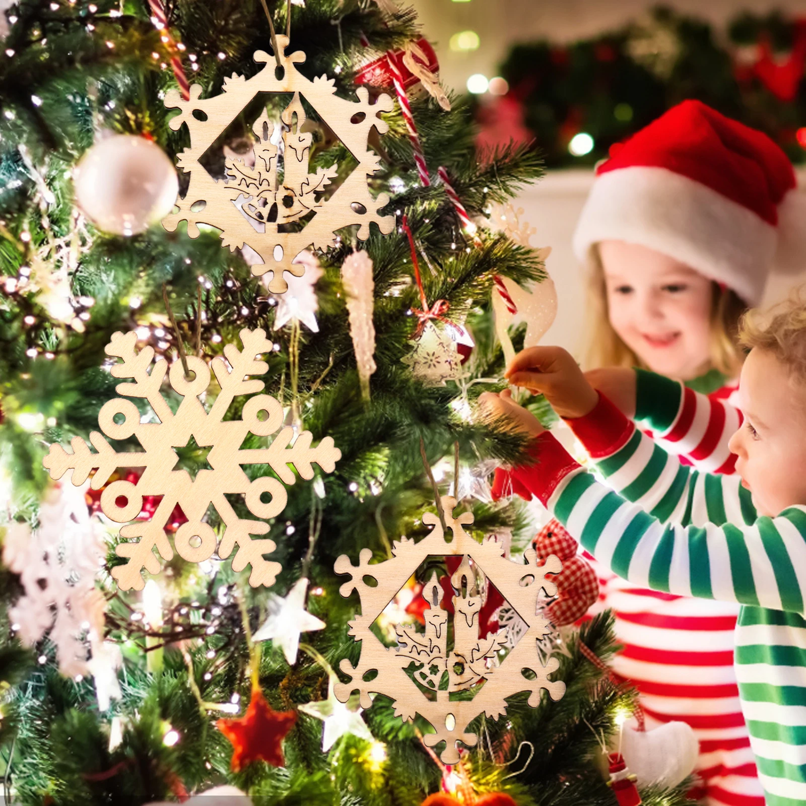 10 шт. DIY рождественские снежинки олень и Дерево Деревянные Подвески