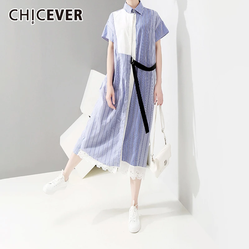CHICEVER летнее повседневное асимметричное лоскутное Полосатое женское платье с