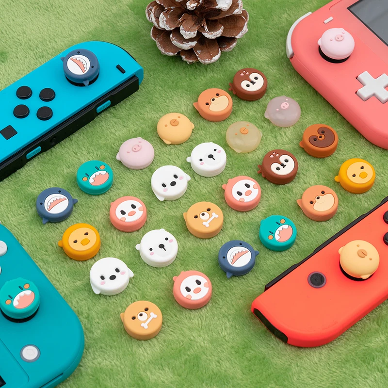 

4pcs Thumb Grip Caps for Nintendo Switch Lite Cute Animal Design Soft Silicone Cover Joystick Cap for Switch Joy-Con Controller