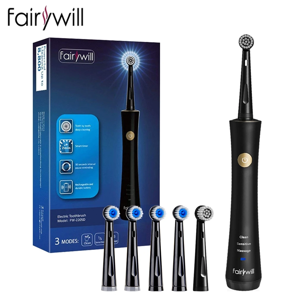 Fairywill Sonic Electric Toothbrush Rechargeable FW2205 Whitening USB Charge Replacement Heads Waterproof Smart Timer for Adult