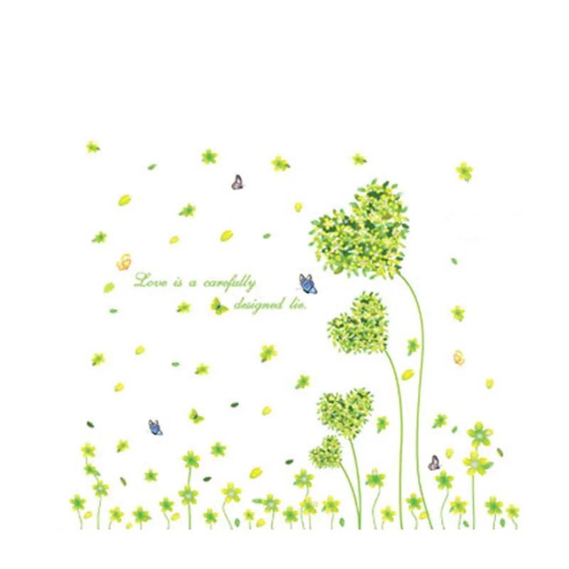 Романтическая Наклейка на стену с пятью листьями и травой для украшения дома