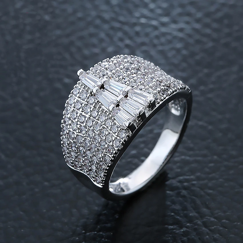 Блестящие Полные кубические циркониевые широкие кольца женское золотое