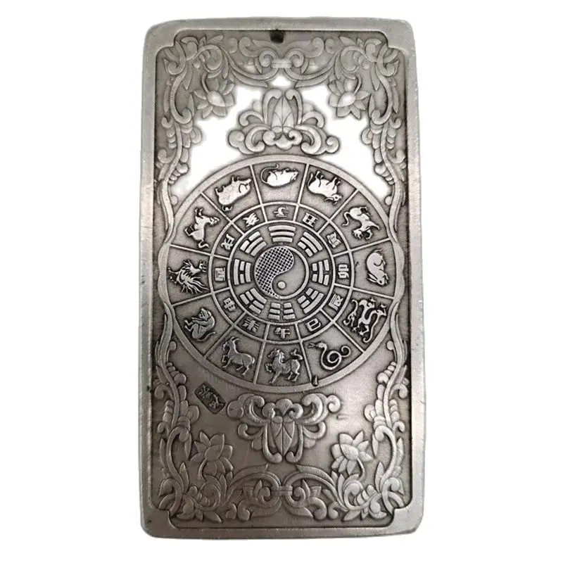 

Chinese old Tibetan silver relief Zodiac monkey Waist Card amulet pendant Feng Shui lucky Card pendant