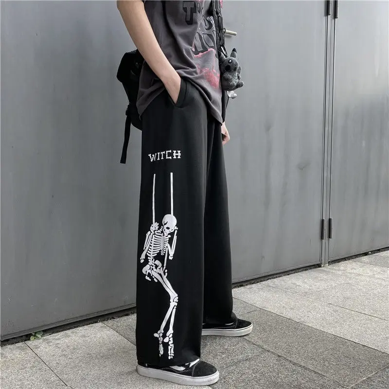 Новые длинные брюки 2020 корейские модные свободные широкие прямые с принтом