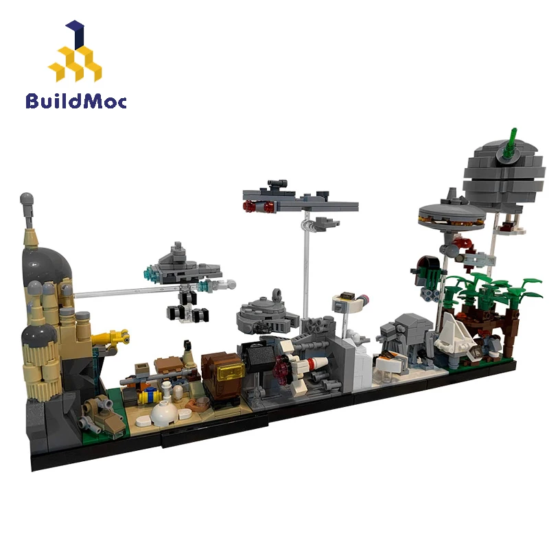 BuildMoc-construcción del castillo de Skyline de la guerra espacial, MOC, nave espacial, destructor, modelo volador, bloques de construcción, juguete