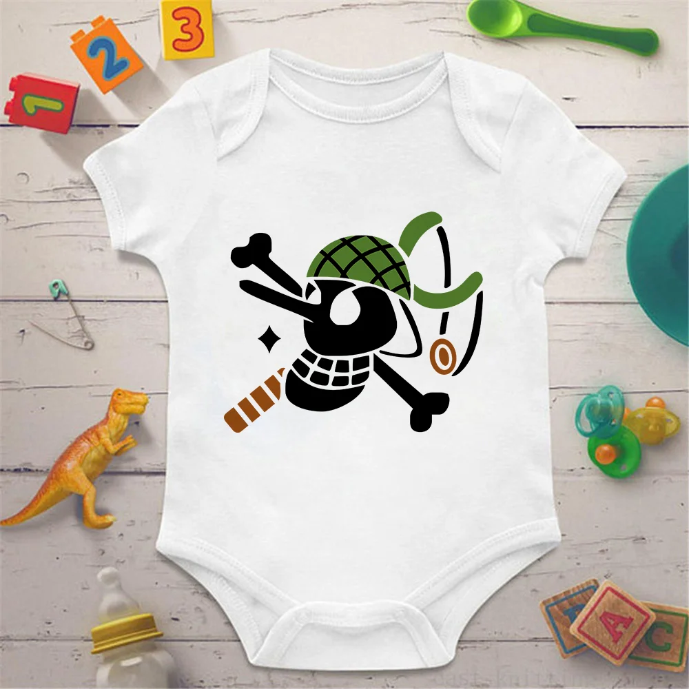 

One Piece Anime Newborn Baby Clothes Graphic Short Sleeve Girl Boy Clothes Design Rompers De BeBe Costumes White Casual Clothes