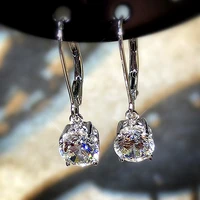 huitan hot sale simple dangle earrings for women round cubic zirconia pendent elegant female accessories gift fashion jewelry