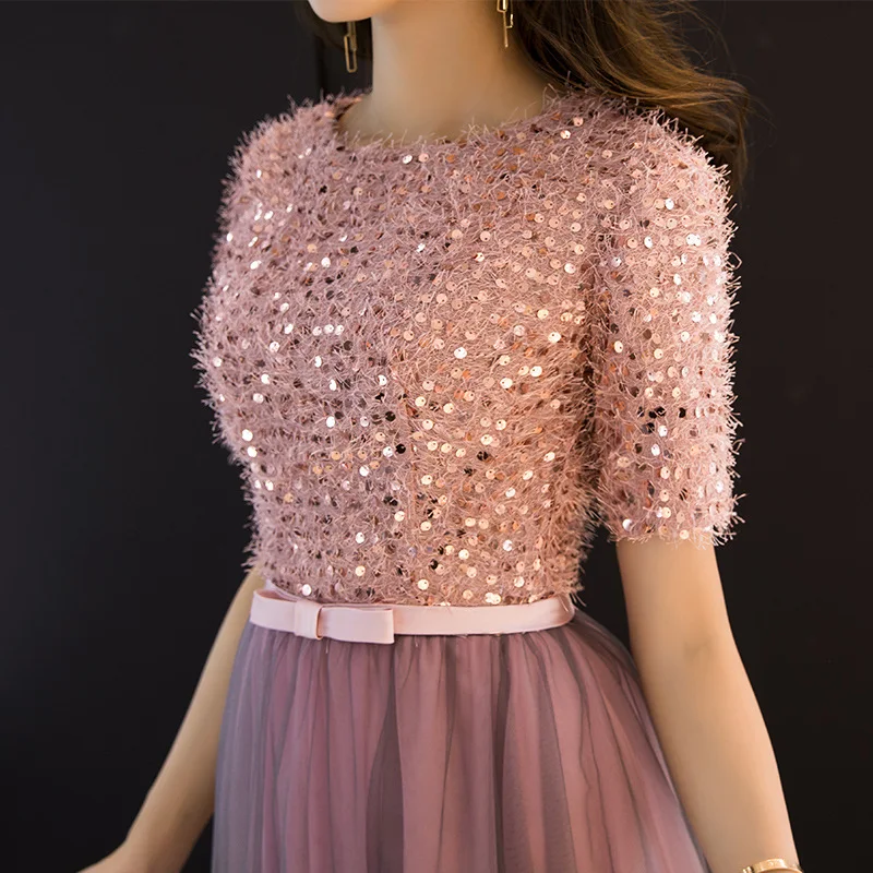 Модное платье с О-образным вырезом и Для женщин блесток Длинные вечерние платья