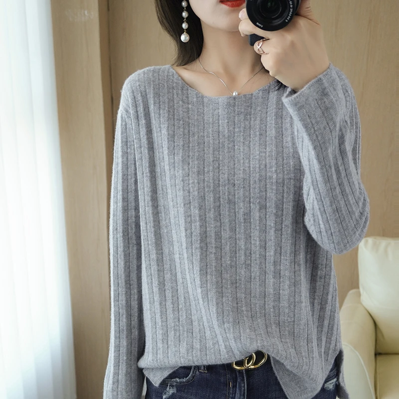 

Новинка 2020, кашемировый свитер, Женский Однотонный пуловер из 100% чистой шерсти с круглым вырезом, модная облегающая теплая трикотажная нижн...