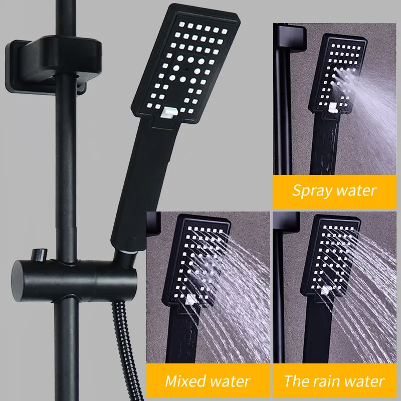 Bathroom Faucet Matt Black Rain Shower Bath Wall Mounted Bathtub Mixer Tap Cold Hot Water Control Set | Строительство и ремонт