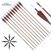 new huntingdoor pure carbon arrows hunting archery 32 5inch spine 400 brown real feather for recurvetraditional bow shooting