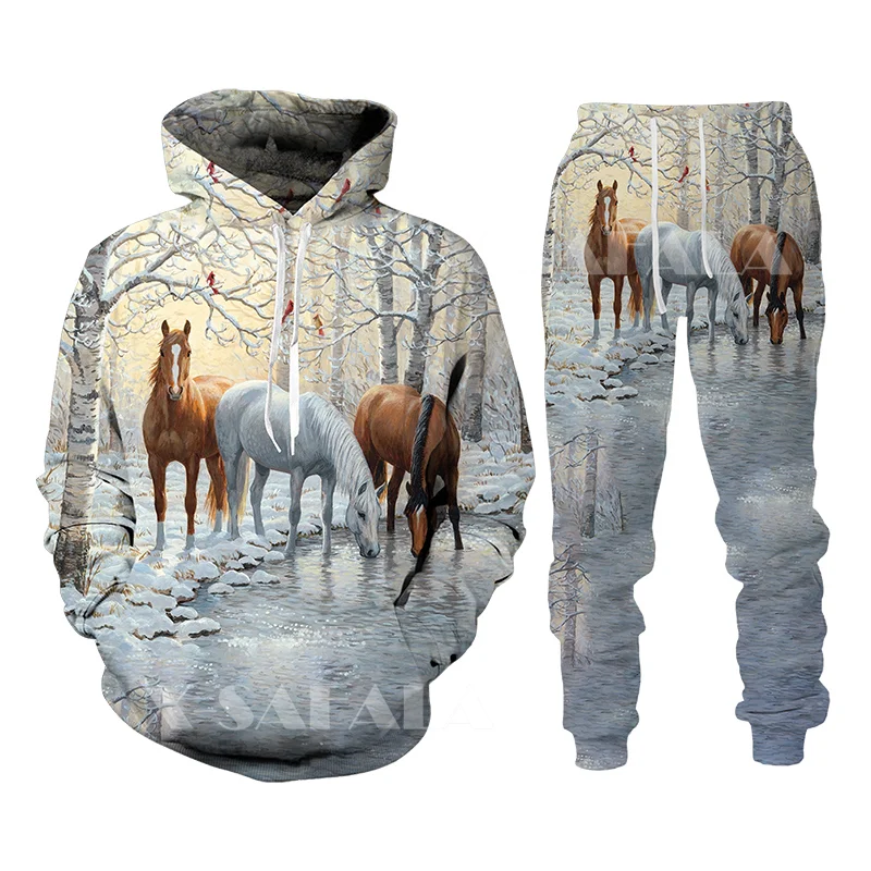 

Horse Animal Snowfield Autumn Winter 3D Print Men's Hooded Pants Trousers Sweater Sportswear Tracksuit Sleeve Clothings Suit
