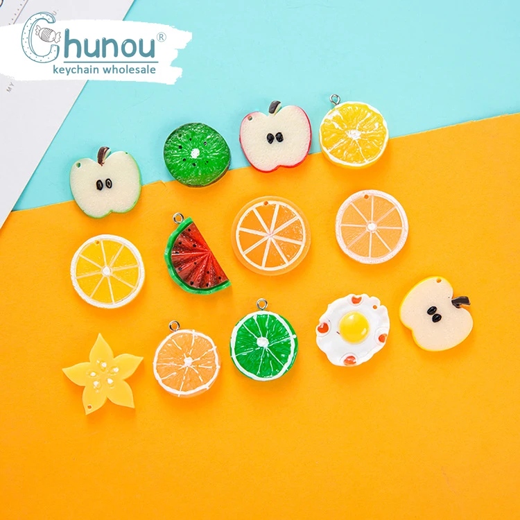 10 шт./лот подвески из смолы с имитацией фруктов брелок яблоком апельсином лимоном
