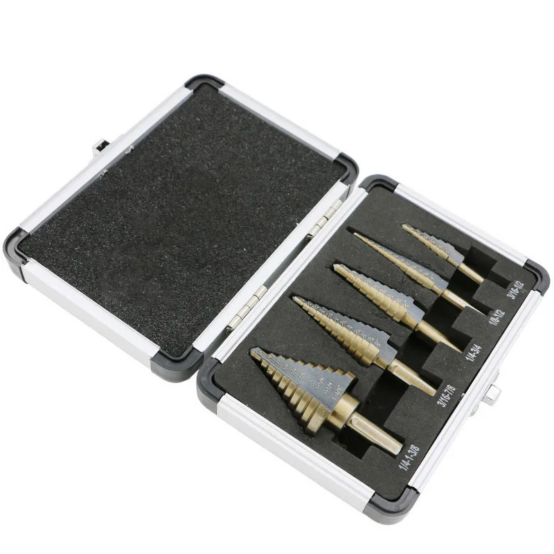 

50 Sizes High Quality 5PCS HSS Cobalt Multiple Hole Step Cone Drill Bit Set Tools Drill Bits With Aluminum Case