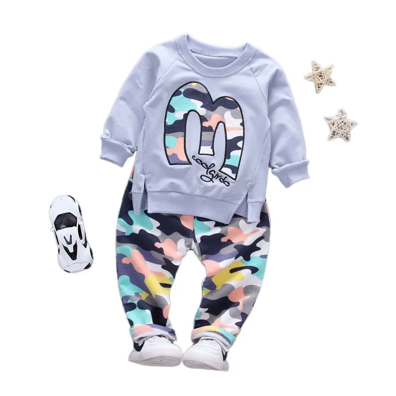 

Hot Explosions M Word Fall New Fashion Boy and Girls Suit Cartoon Camouflage Two Children's Clothes 0-4 Ages Kids Clothes