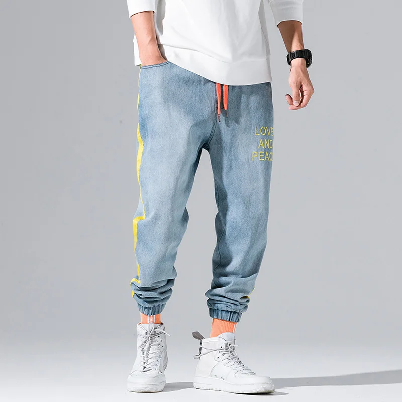 Мужские брюки карго с желтыми полосками Модные зауженные в стиле хип хоп