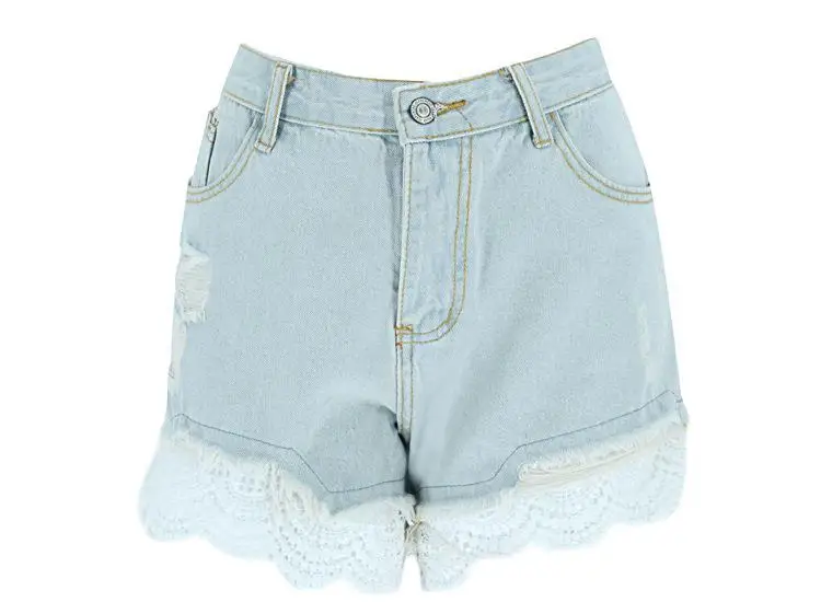 

Sexy Short Jeans lace hem Cowboy High-Waists Plus-Size Summer Denim Casual Fur-Lined