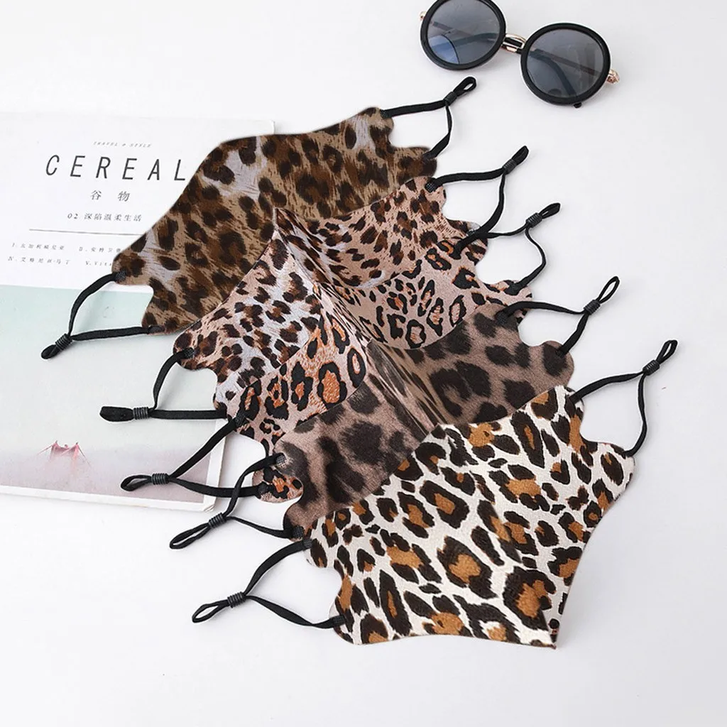 Маска лицевая регулируемая с защитой от ультрафиолета для взрослых женщин с леопардовым принтом, мягкая, моющаяся, с нанесением рисунка.