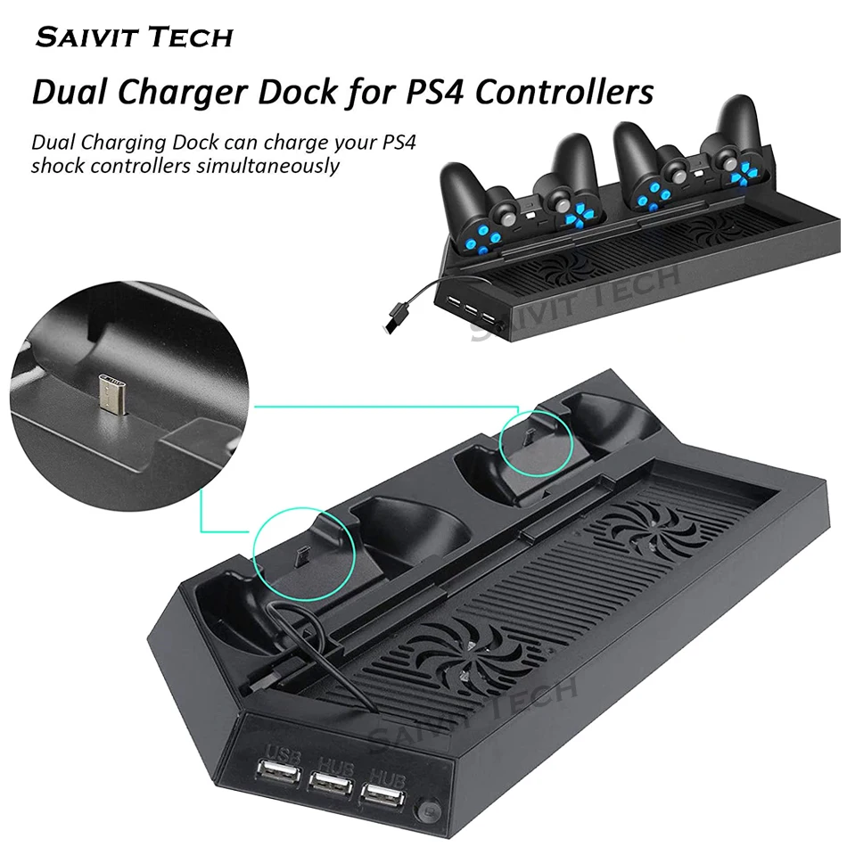 2 в 1 Подставка для охлаждения PS4/PS4 Slim/ Vertical с зарядным устройством двух