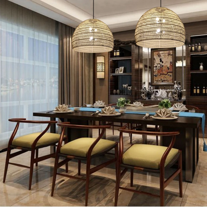 Подвесная лампа из ротанга в китайском стиле винтажный светильник для гостиной