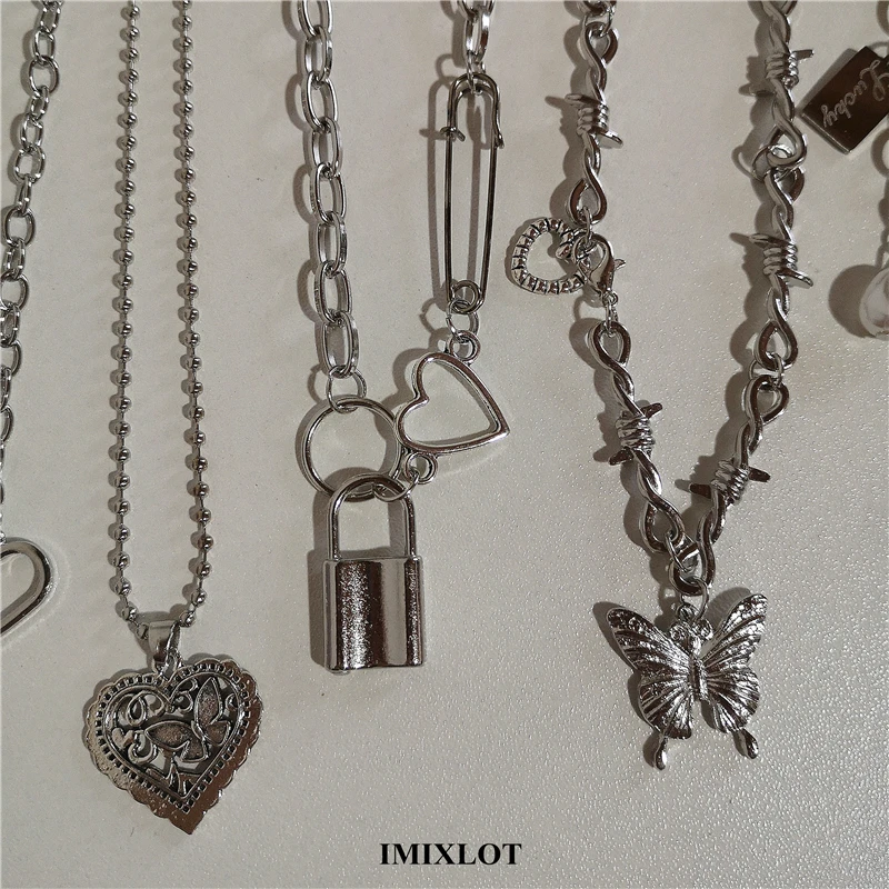 Чокер гранж 90-е сердце бабочка вишня ожерелья 2022 цепи цепь до ключицы серебряный