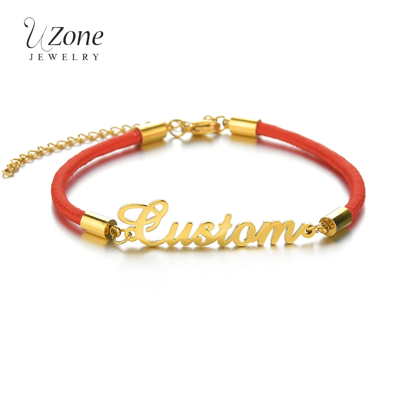 Браслет UZone Регулируемый из нержавеющей стали с именем на заказ черный и красный