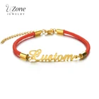Браслет UZone Регулируемый из нержавеющей стали с именем на заказ, черный и красный веревочный браслет с надписью, подарок для женщин и мужчин